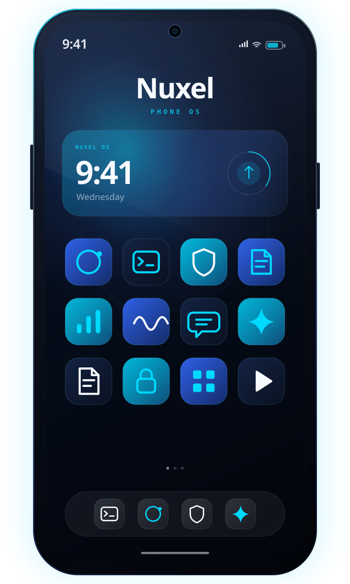 Stylized front view of a Google Pixel 10 Pro XL showing the Nuxel interface