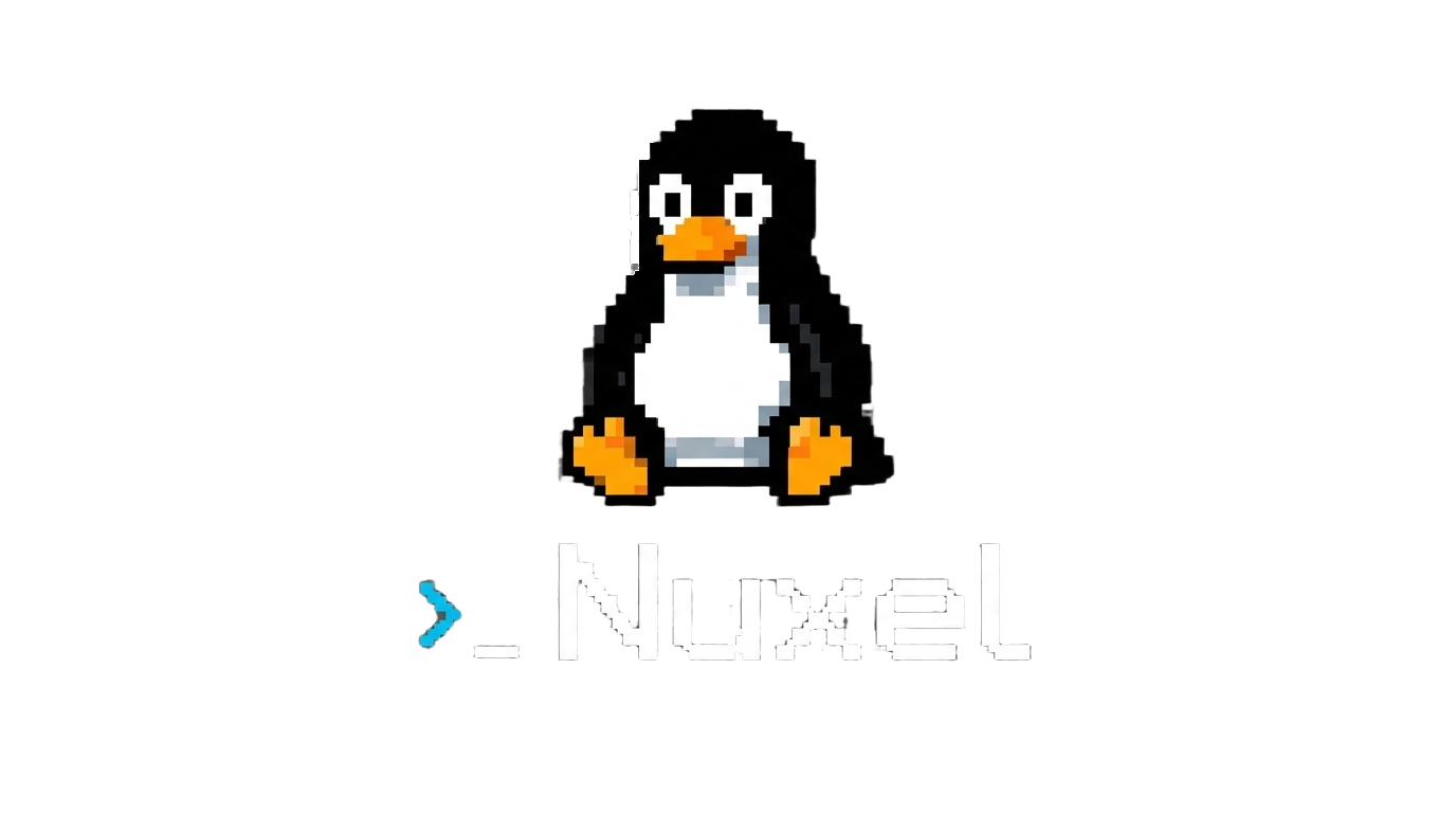 Nuxel penguin mascot waving on a glowing blue platform