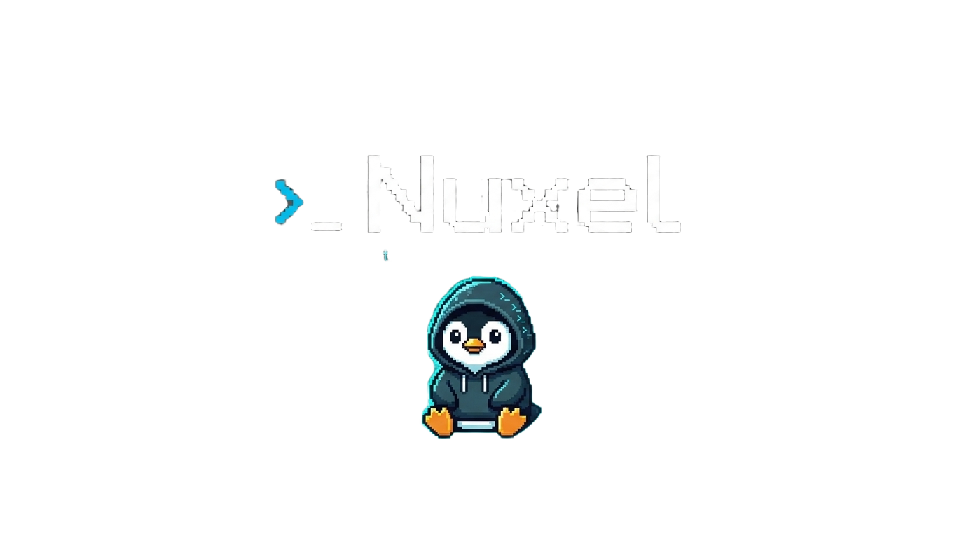Nuxel penguin mascot beside a glowing shield representing verified boot